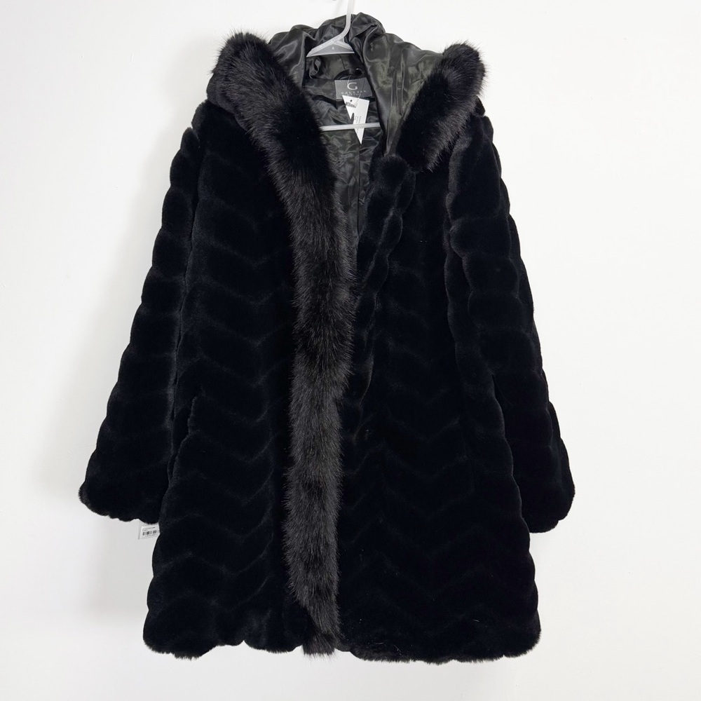 Gallery New York Faux Fur Coat Womens Size 6 Black Hooded